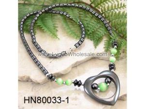 Colored Opal Beads Hematite Heart Pendant Beads Stone Chain Choker Fashion Women Necklace